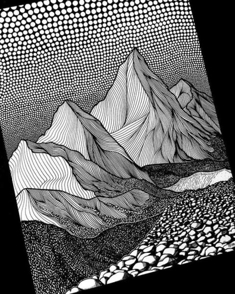 Стилизованный пейзаж гелевой ручкой