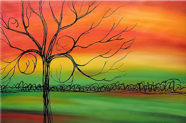 Закат на заборе рисунок