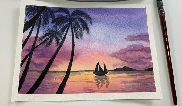 Закат гелевой ручкой