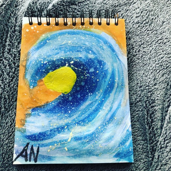 Закат акварелью и ручкой