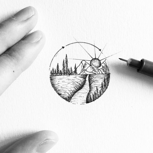 Графический пейзаж с пальмой