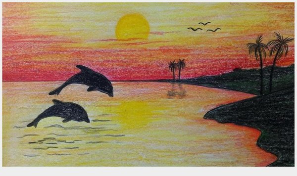 Закат в горах акварелью