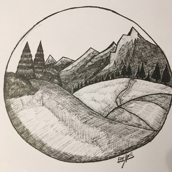 Горы гелевой ручкой