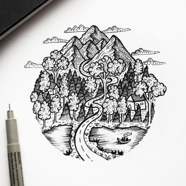 Эскиз тату пейзаж