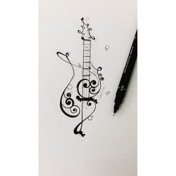Тату гитара эскиз