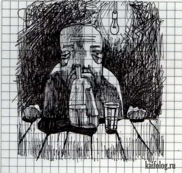 Рисунки гелевой ручкой в клетку