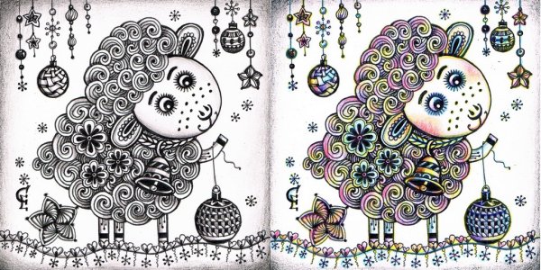 Новогодние открытки в стиле Зентангл
