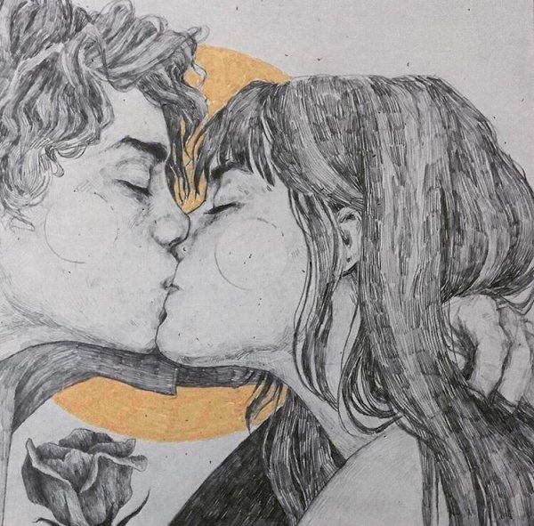 Поцелуй арт карандашом