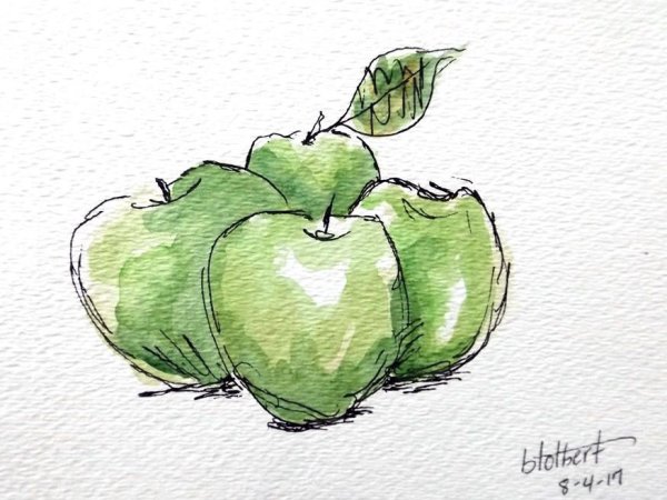 Акварель с гелевой ручкой фрукты