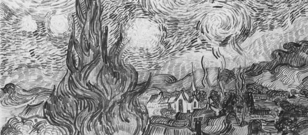 Ван Гог Звездная ночь чб