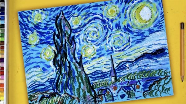 Ван Гог Звездная ночь пастелью