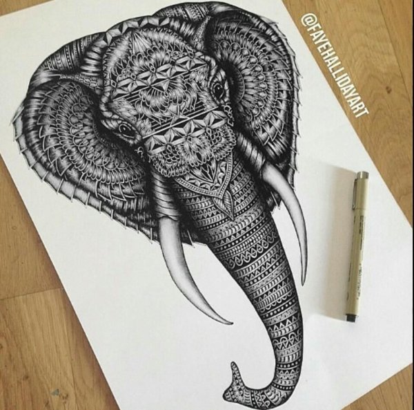 Тату слона в разных стилях