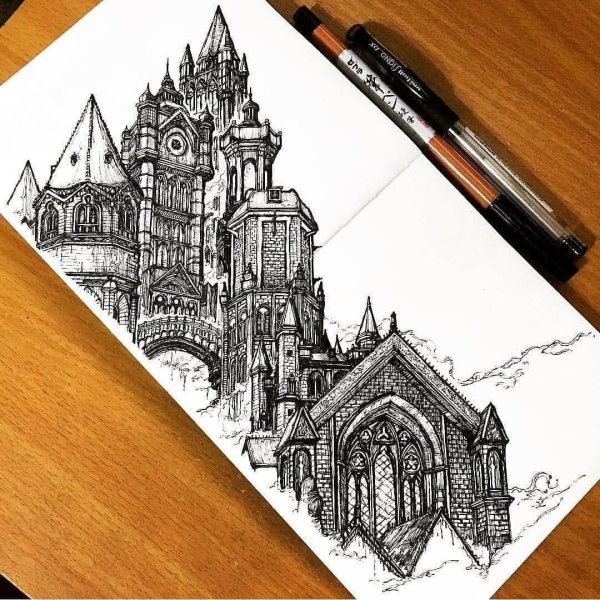 Скетчи черной ручкой