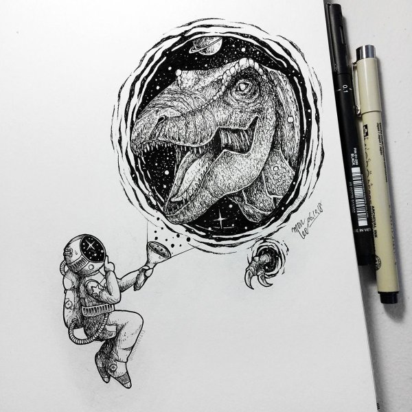 Космонавт черной ручкой