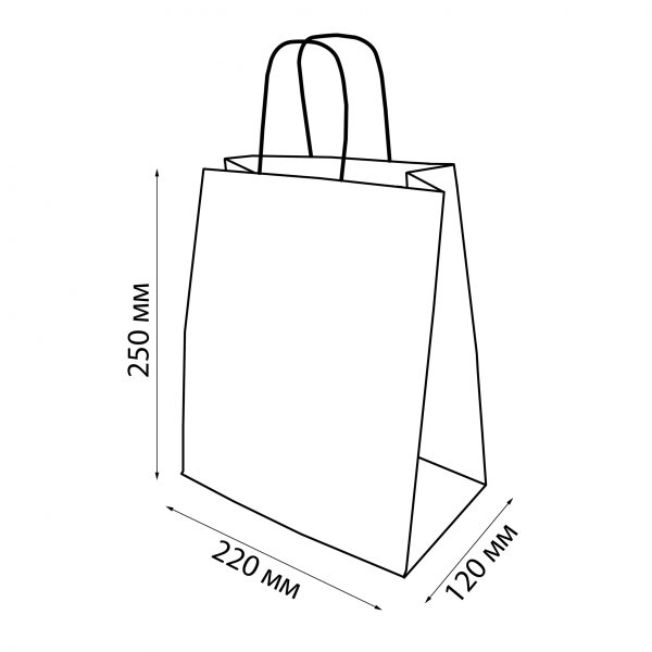 260х150х350мм пакет бумажный с кручеными ручками крафт70 (х250) Россия