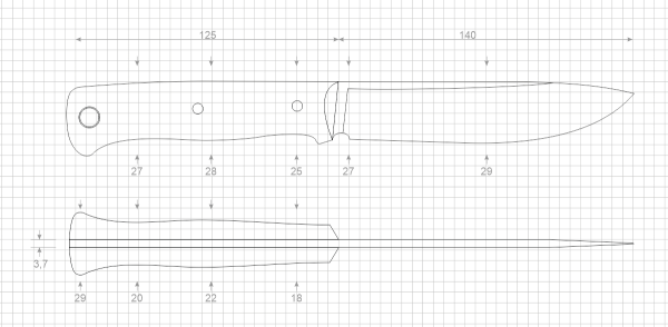 Чертеж рукоятки ножа накладной