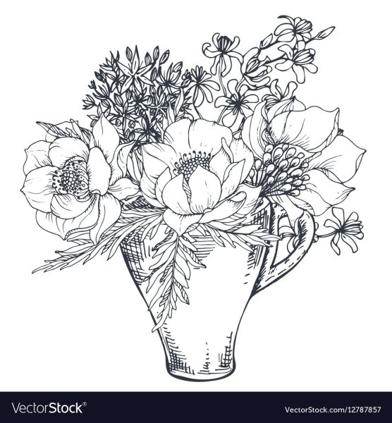 Наброски цветов в вазе