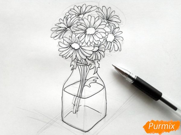 Букет ромашек карандашом