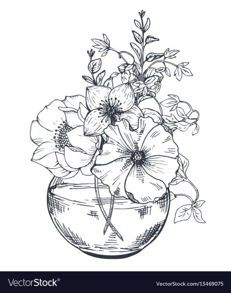 Композиция из цветов карандашом