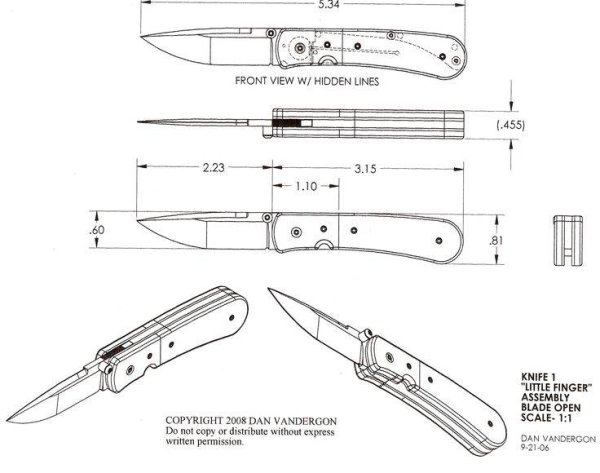 Фронтальный выкидной нож чертеж