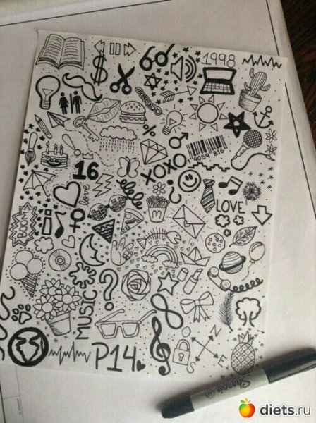 Маленькие рисунки черной ручкой