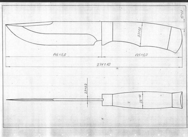 Чертеж лезвия охотничьего ножа