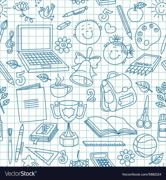 Школьный фон в клеточку с рисунками