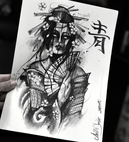 Самурай тату эскизы блэкворк