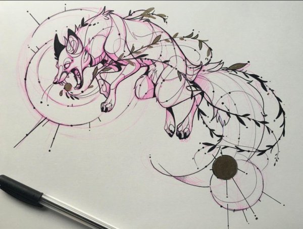 Тату лиса в стиле скетч