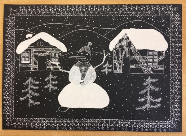 Новогодняя открытка гелевой ручкой