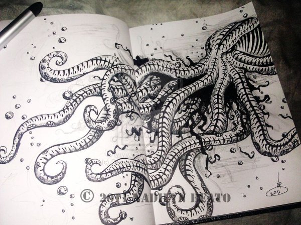 Осьминог ручкой