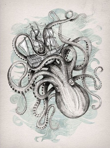 Тату эскизы Кракен осьминог