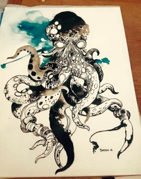 Осьминог в японском стиле эскиз
