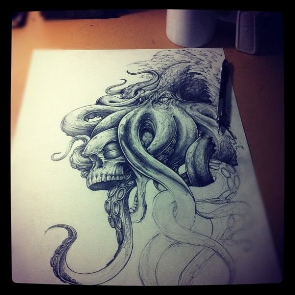 Кракен тату черное