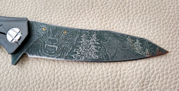 Гравировка на ноже волк