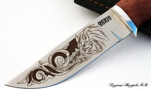 Нож "волк" (сталь дамасская, береста)