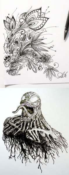 Рисунки чёрной гелевой ручкой