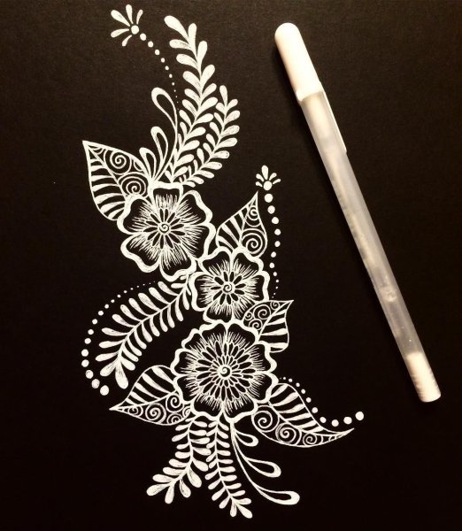 Зентангл на черной бумаге