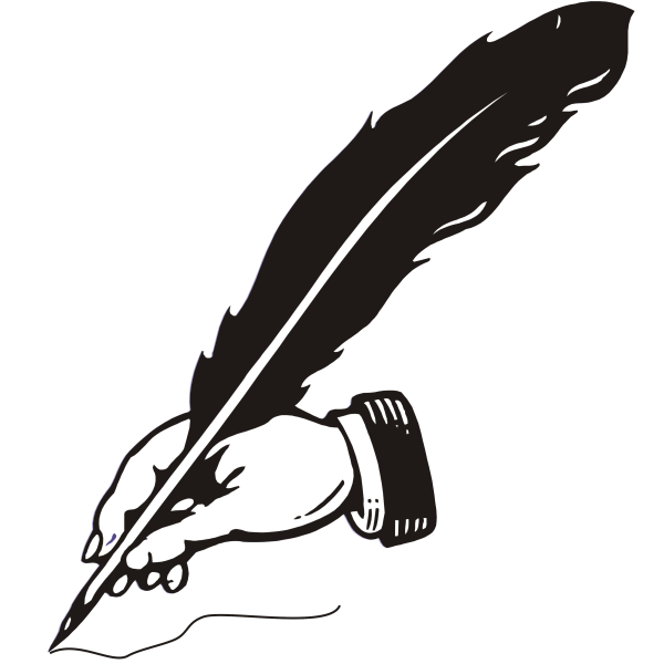 Рука с пером на прозрачном фоне