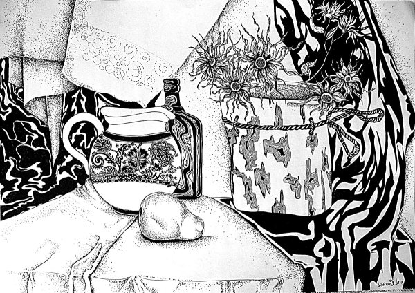 Декоративный натюрморт тушью