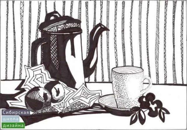 Натюрморт в графике маркером