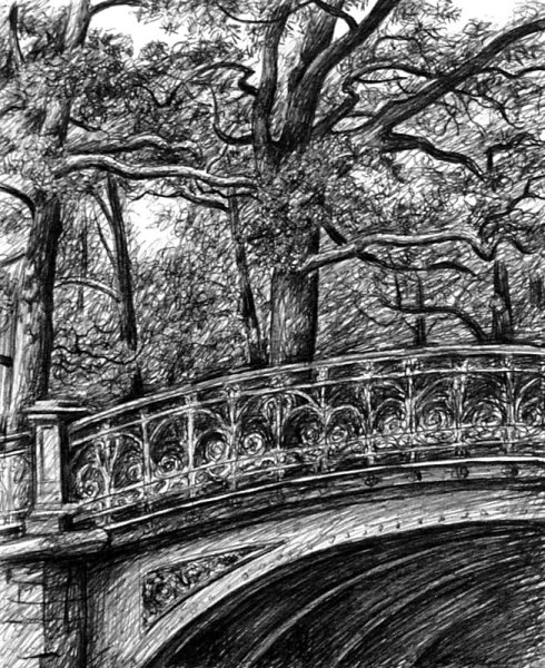 Графический пейзаж гелевой ручкой