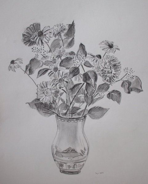 Ваза с цветами рисунок карандашом