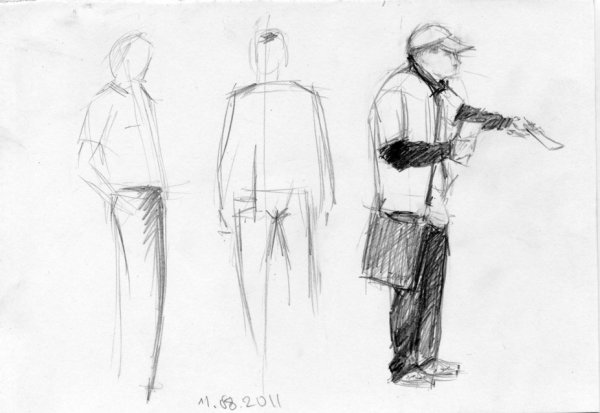 Зарисовки одетой фигуры человека