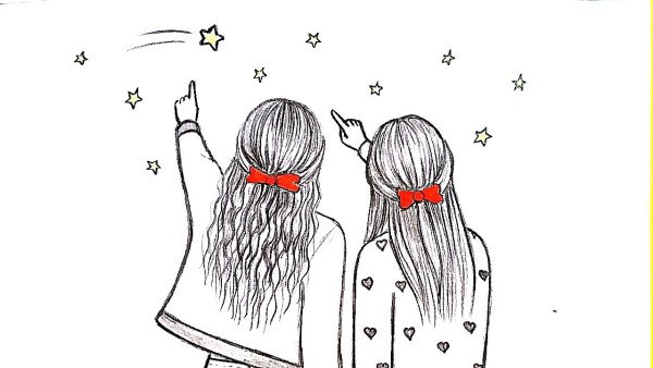 BFF girls рисунок карандашом