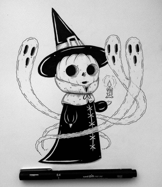 Рисунки на Хэллоуин черной ручкой