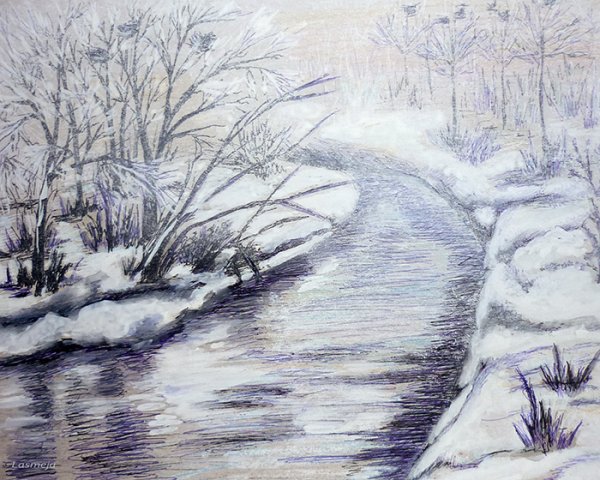 Зимний пейзаж карандашом