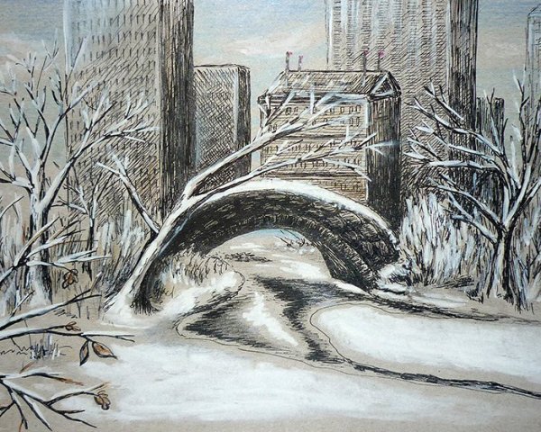 Зимний пейзаж карандашом