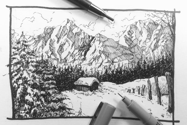 Горный пейзаж линером