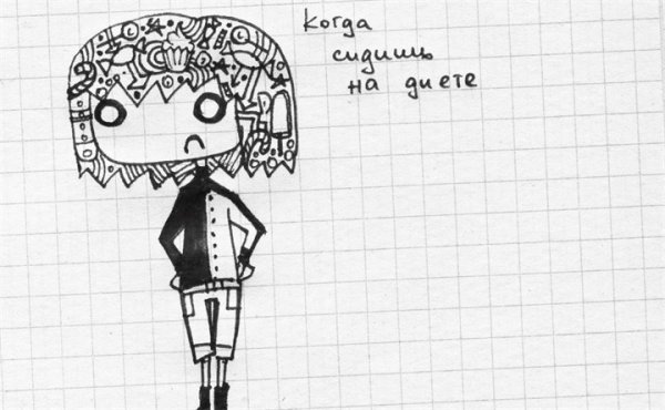 Рисунки чёрной ручкой в тетради в клетку